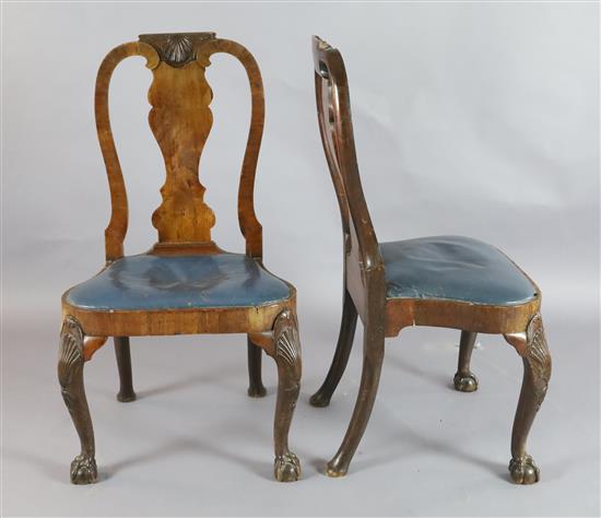A pair of George II walnut dining chairs, c.1730, W.1ft 10in. H.3ft 2in.